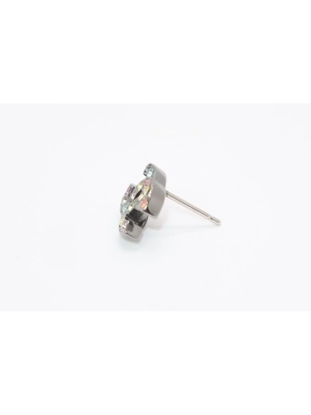 Chanel CC Logo Earrings 05 Color Stone Metal Silver